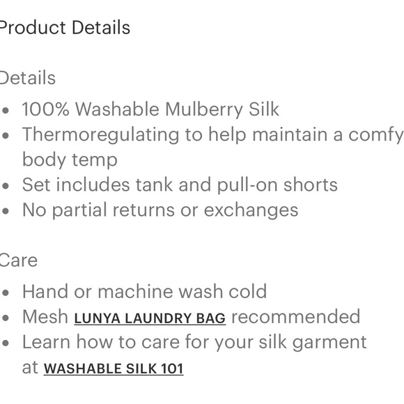 SOLD OUT Washable Silk Set LUNYA S/M NWOT - Picture 10 of 10